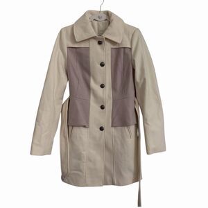 Anthropologie Elevenses Trench Coat 4 Ivory Colette Parisian Wool Blend Belted